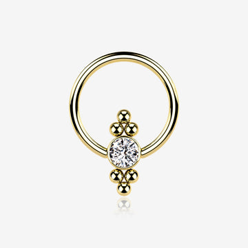 Golden Royal Bali Essence Beaded Steel Captive Bead Ring-Clear Gem